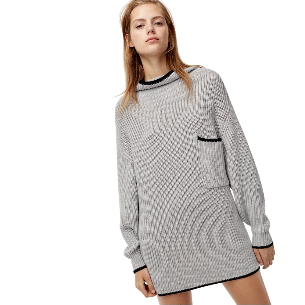 Wilfred Montpellier 100% Merino Wool Sweater Dress Grey Black Trim Size 2